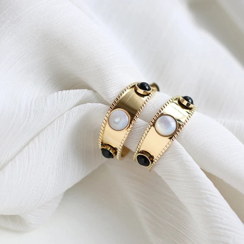 Qoreank Mother of Pearl Smooth Dome Hoop Earrings